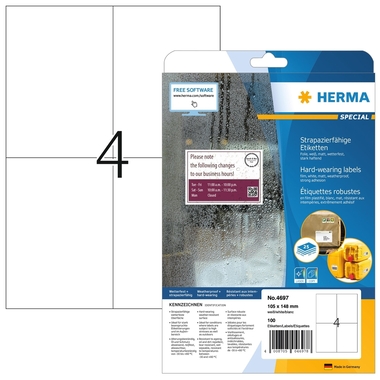 HERMA Etichette special 105x148mm 4697 bianco, robuste 25fl. à 4 e.