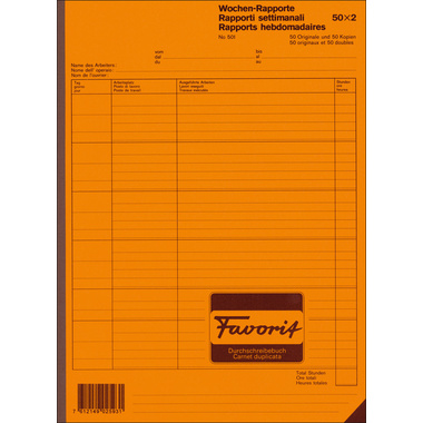 FAVORIT Rapport hebdomadaire D/F/I A4 501 blanc 50x2 feuilles