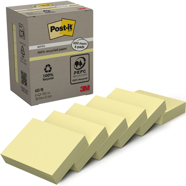 POST-IT Haftnotizen Recycling 38x51mm 653-1B gelb 6x100 Blatt