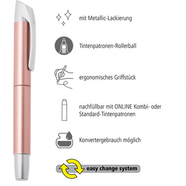 ONLINE Cart. Rollerball 0.7mm 61328/3D Metallic Rosegold, blu
