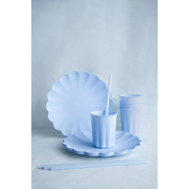 PARTYDECO Teller Rüsche 22cm TPL1-011 hellblau 4 Stück