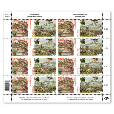 Francobolli CHF 1.20 «550 anni Battaglie di Grandson e di Morat», foglio da 8 francobolli Foglio «550 anni Battaglie di Grandson e di Morat», gommatura, senza annullo