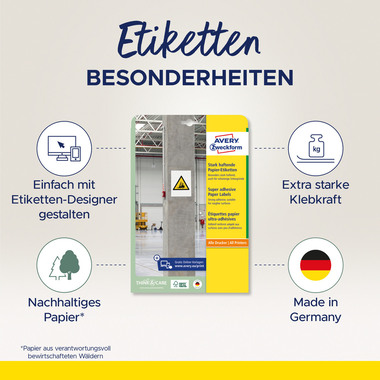 AVERY ZWECKFORM Etiketten Universal 105x148mm L7876-20 weiss, stark haftend 20 Blatt