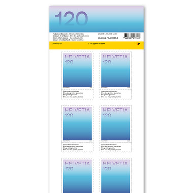 Briefmarken CHF 1.20 «Bergseeblau», Bogen mit 10 Marken Bogen «Farben der Schweiz», selbstklebend, ungestempelt
