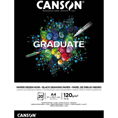 CANSON Zeichenblock Graduate A4 400110386 schwarz, 120g 20 Blatt