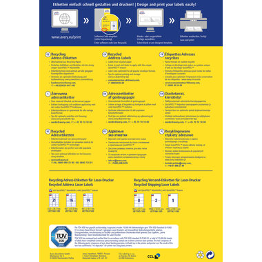 AVERY ZWECKFORM Adressetiketten 63,5x38,1mm LR7160100 recycling 2100 Stück