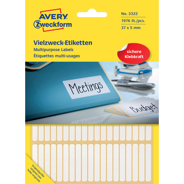 AVERY ZWECKFORM Universaletiketten 37x5mm 3322 weiss 1976 Stk./26 Bl.