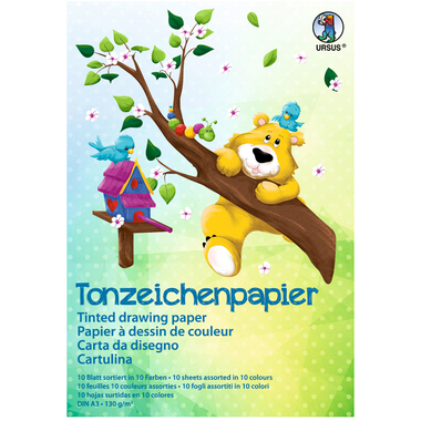 URSUS Tonzeichenpapier A3 2154099 130g, 10 Farben ass. 10 Blatt