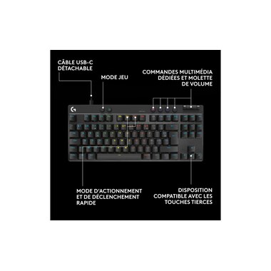 Logitech Clavier de gaming Pro X TKL Rapid Noir
