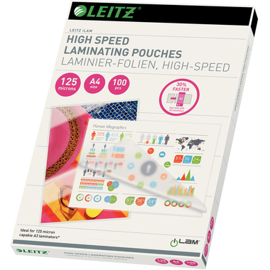 LEITZ Pochettes à plastifier A4 74300002 brillant, 125my 100 pcs.