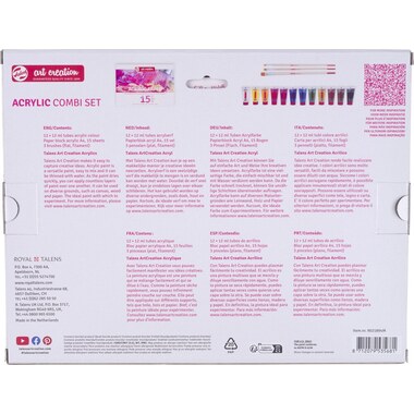 TALENS Acryl Combi Set 12x12ml 9021894M Farbe, Pinsel, Papier