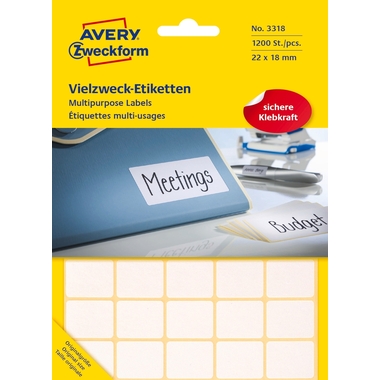 AVERY ZWECKFORM Étiquettes univers. 22x18mm 3318 blanc 1200 pcs./30 flls.