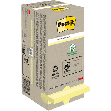 POST-IT Haftnotizen Recycling 76x76mm 654-1T gelb, 16x100 Blatt