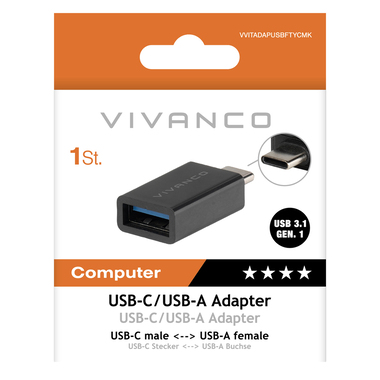 USB-C to USB-A Adapter, M-F, USB 3.1, Black | Vivanco