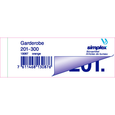 SIMPLEX Garderobenblock 201-300 13087 orange 100 Blatt