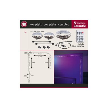 Paulmann EntertainLED USB Strip Éclairage TV RGB+, 65"