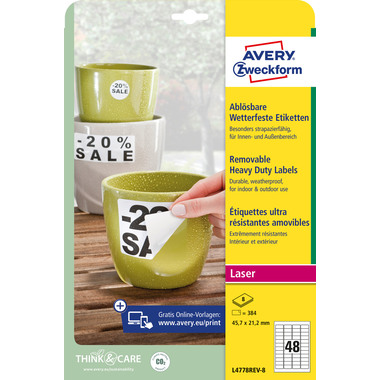 AVERY ZWECKFORM Etichette laser 45,7x21,2mm L4778REV8 white, weather pr. Remov. 8 f.