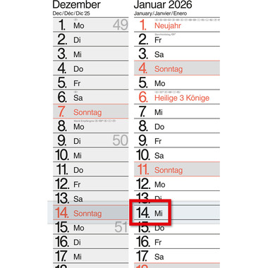 BÜHNER 3-Monatskalender 2026 M3TE-R-BLOCK ML 30x59cm