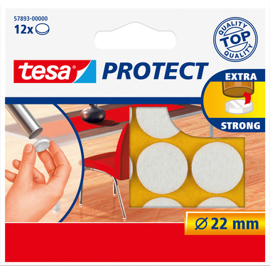 TESA Filzgleiter Protect 22mm 578930000 weiss, rund 12 Stück