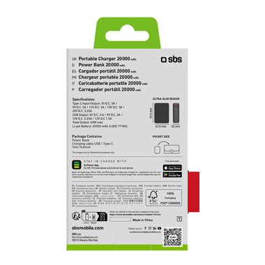 Banque d'alimentation pour iPhone et Android 20 000 mAh | SBS