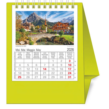 NOVOS Calendrier table Helvetia 2026 501098 1M/1P vert clair ML 11.5x14cm