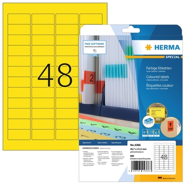 HERMA Universal-Etiketten 45x21mm 4366 gelb 960 St./20 Blatt