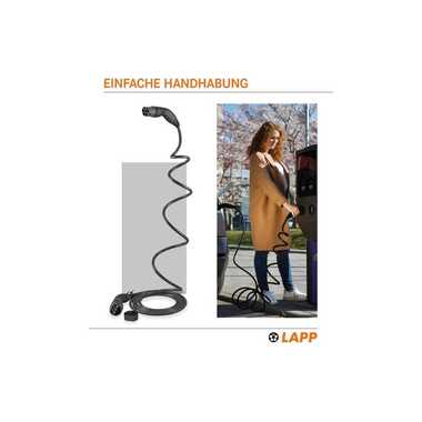 Lapp Ladekabel für Elektroauto Typ 2, 7.4kW, 32A, 5 m, Schwarz