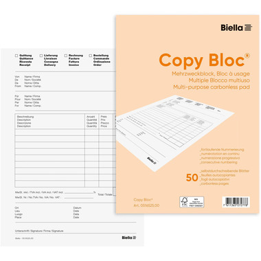 BIELLA Mehrzweck.COPY-BLOC D/F/I/E A5 51652500U selbstdurchschreib. 50x2 Blatt