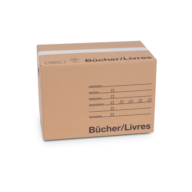 Carton de déménagement pour livres avec trous de préhension & champs de formulaire en brun 490x288x330mm