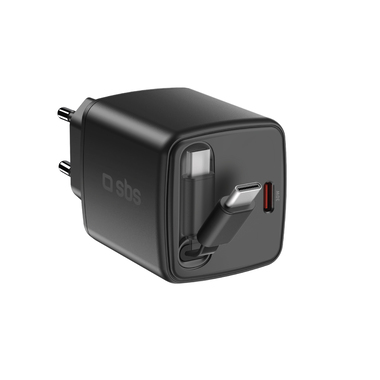 Chargeur USB-C 30W avec câble rétractable et tech GaN | SBS