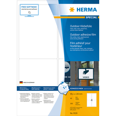 HERMA Etiquettes film 99,1x139mm 9539 blanc,PP mat 160 pcs./40 flls.