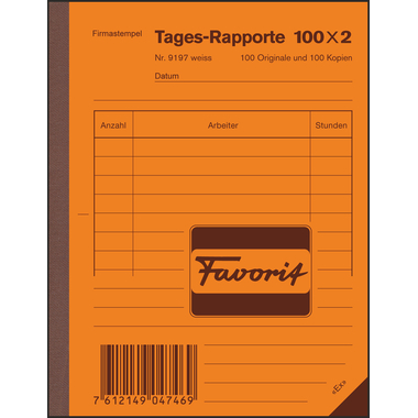 FAVORIT Rapport journalier D A6 9197 W blanc/blanc 100x2 feuilles