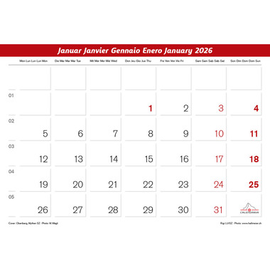 CALENDARIA Calendrier 2026 9783036205182 Zentralschweiz ML 31.5x23cm