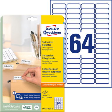 AVERY ZWECKFORM Etiquettes 45,7x16,9mm L6021REV2 Tab 1600 pcs.