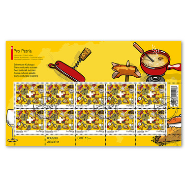 Stamps CHF 1.00+0.50 «Tangible», Sheetlet with 10 stamps Sheet «Pro Patria – Swiss cultural heritage», gummed, cancelled