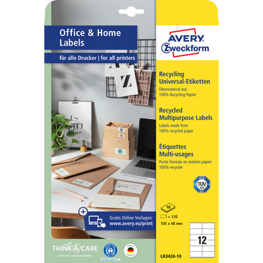 AVERY ZWECKFORM Etiketten 48x105mm LR3424-10 weiss, perm. 10 Blatt/12 Stk.