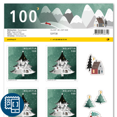 Timbres CHF 1.00 «Sapin de Noël», Feuille de 10 timbres