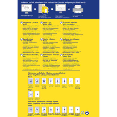 AVERY ZWECKFORM Étique. Laser 210x297mm L4775-20 blanc,rés. Temps 20pcs/20flls.