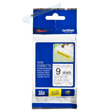 PTOUCH Nastro, strong/adh.nero/chiaro TZe-S121 PT-300 9 mm