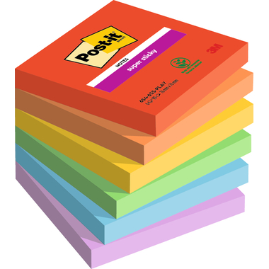 POST-IT Super Sticky Playful 76x76mm 654-6SS-PLAY 6-farbig ass./6x90 Blatt