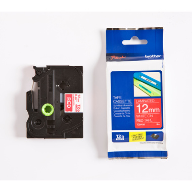 PTOUCH Band, laminiert weiss/rot TZe-435 PT-1280VP 12 mm