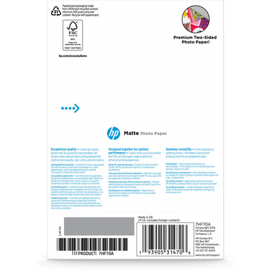 HP HP Matte Photo Paper 10x15cm 7HF70A InkJet, 180g 25 fogli