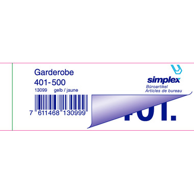 SIMPLEX Garderobenblock 401-500 13099 gelb 100 Blatt