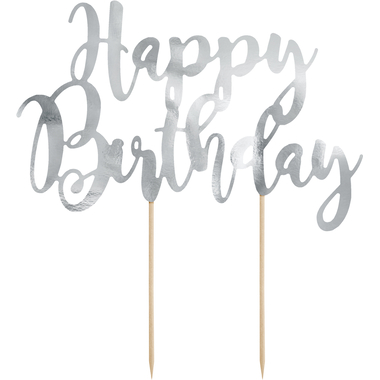 PARTYDECO Caketopper 22.5cm KPT11-018M Joyeux anniversaire argent