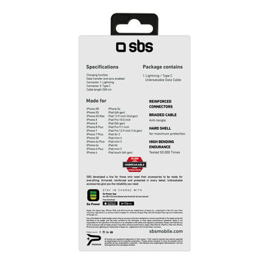 Câble de 2 mètres Type C Lightning réfléchissant