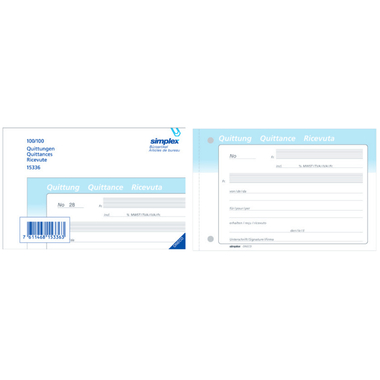SIMPLEX Quittungen D/F/I A6 15337 blau/weiss 50x3 Blatt