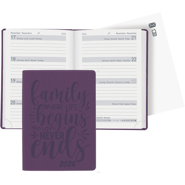BIELLA Taschenagenda Memento 2026 825715420026U 1W/2S violett ML 10.1x14.2cm