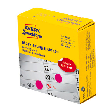 AVERY ZWECKFORM Markierungspunkte 10mm 3850 magenta, Spender 800 Stück