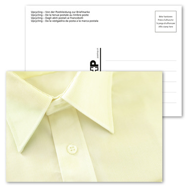 Ansichtskarte «Upcycling – Von der Postbekleidung zur Briefmarke» Unfrankierte Ansichtskarte A6 «Upcycling – Von der Postbekleidung zur Briefmarke»