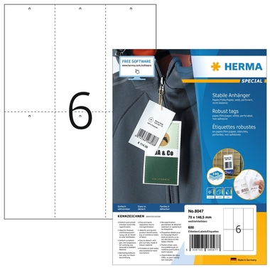 HERMA Etichette pendenti 70x148,5mm 8047 bianco 600 pezzi